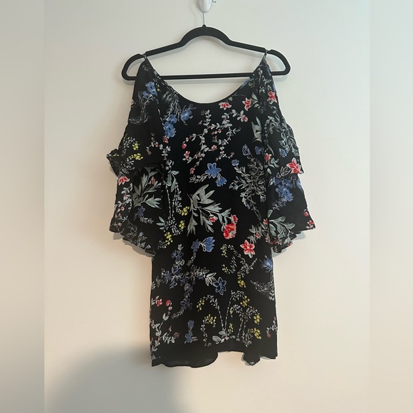 Parker Silk Black Floral Cold Shoulder Dress size XS - Picture 4 of 8